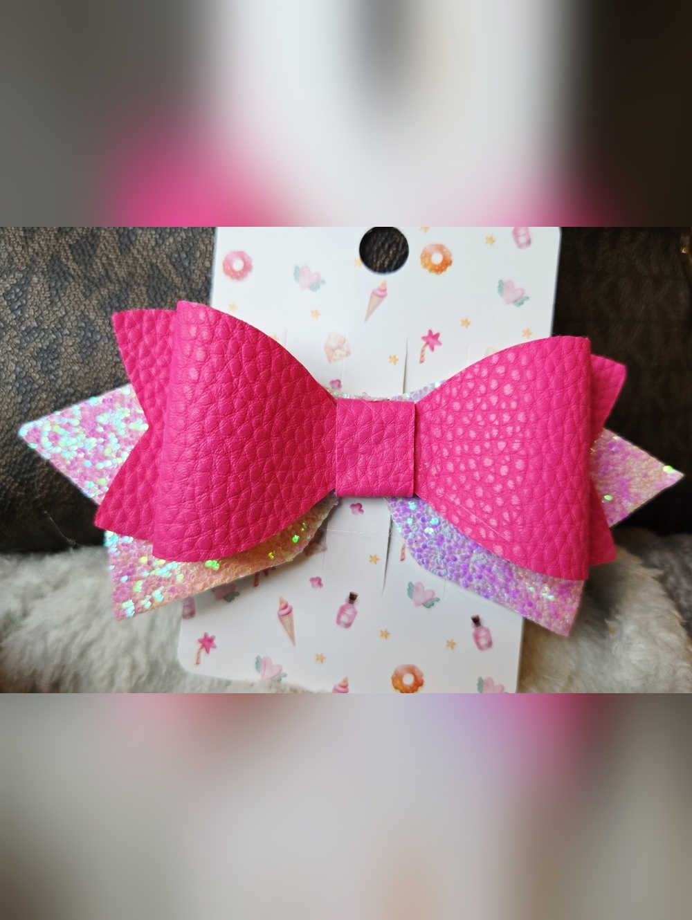 Kids Pink Faux Leather Hair Bow